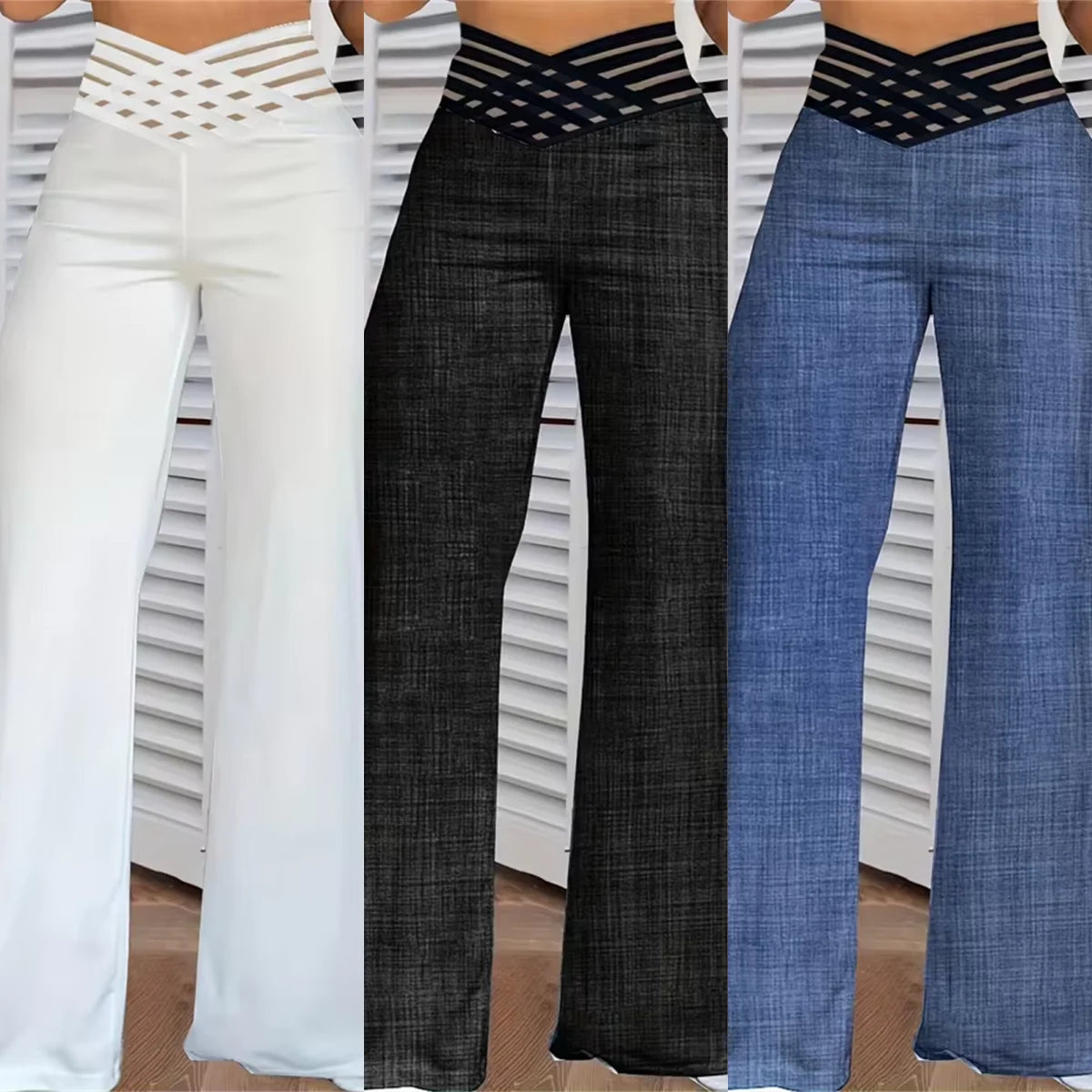 High Waist Hollow-Out Bootcut Pants
