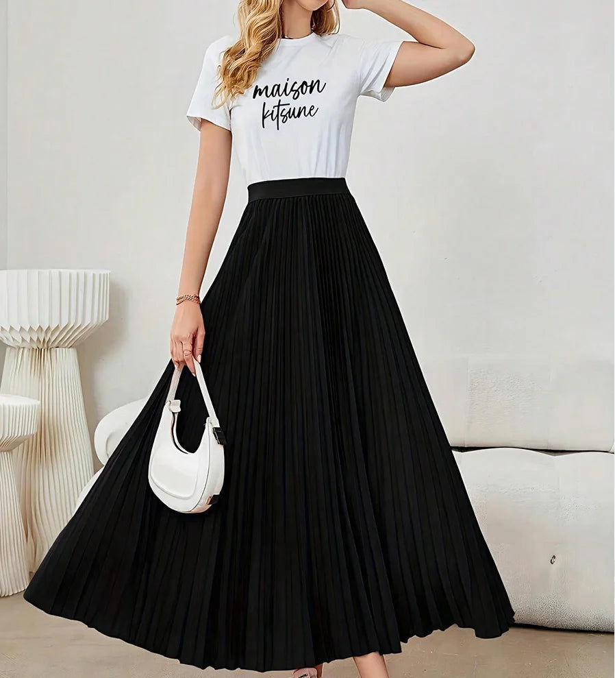 European & American Pleated Midi Skirt