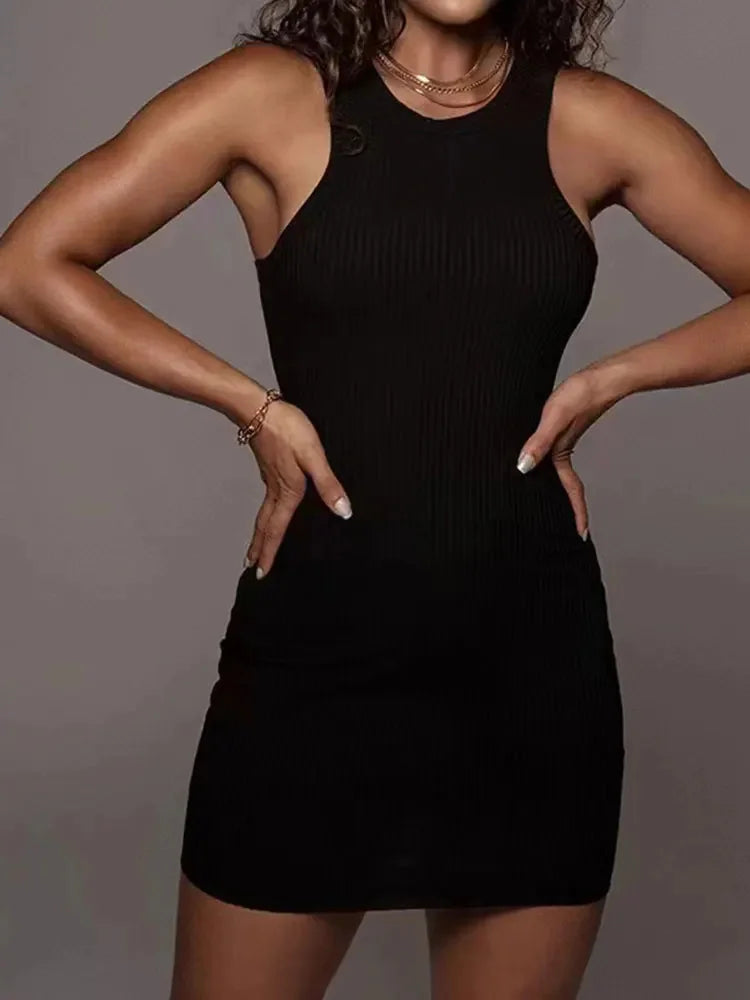 Black Ribbed Bodycon Mini Dress