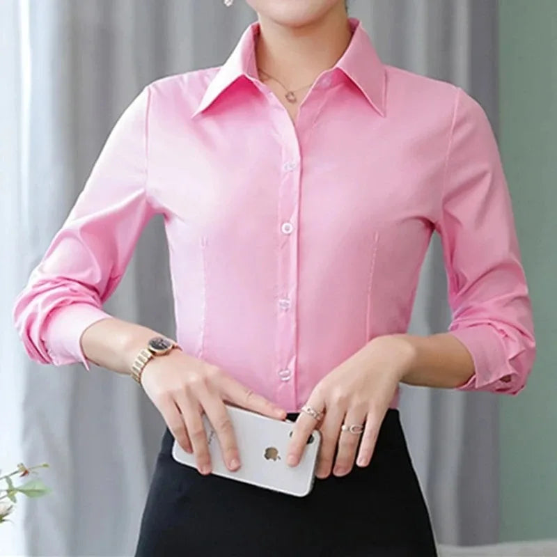 Elegant Long Sleeve Button-Up Blouse