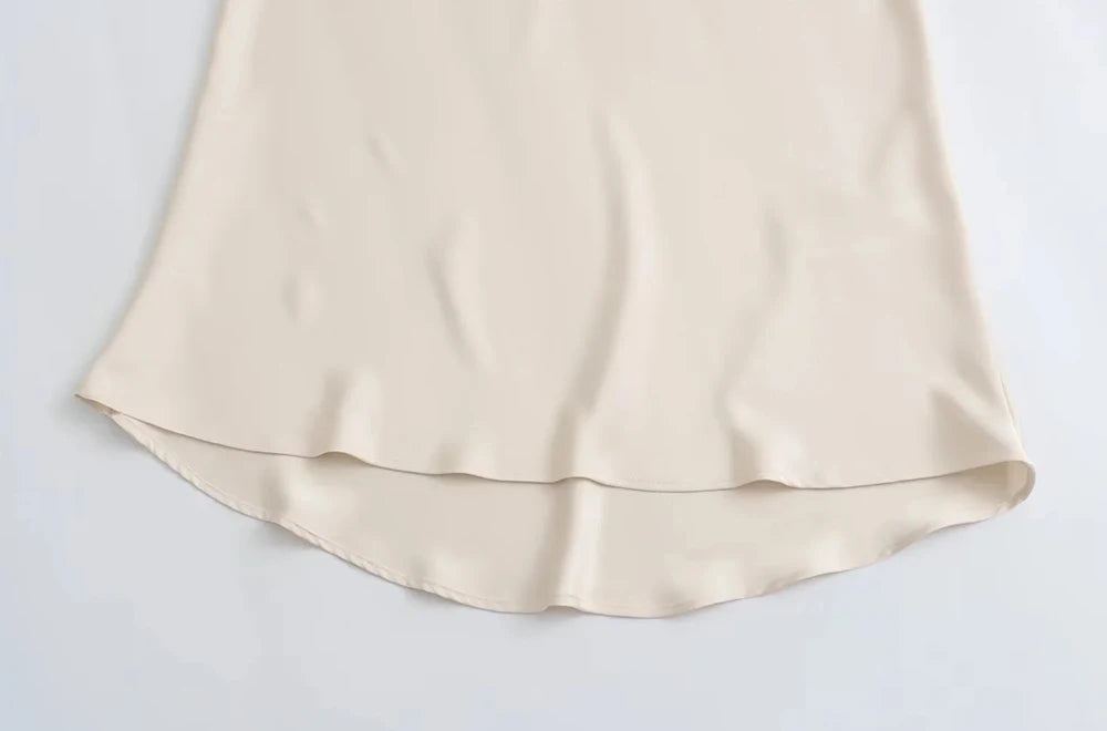 Silk-Like Elastic Waist Midi Skirt