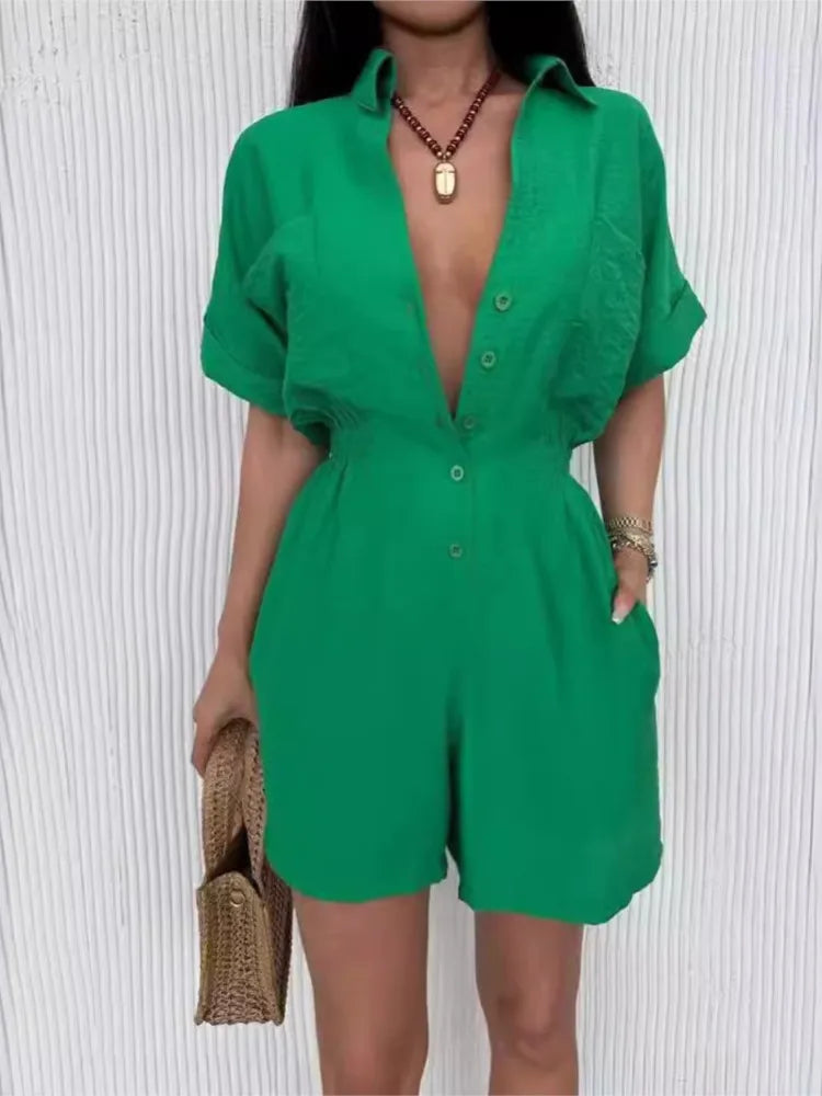 Casual Turn-Down Collar Summer Outfit