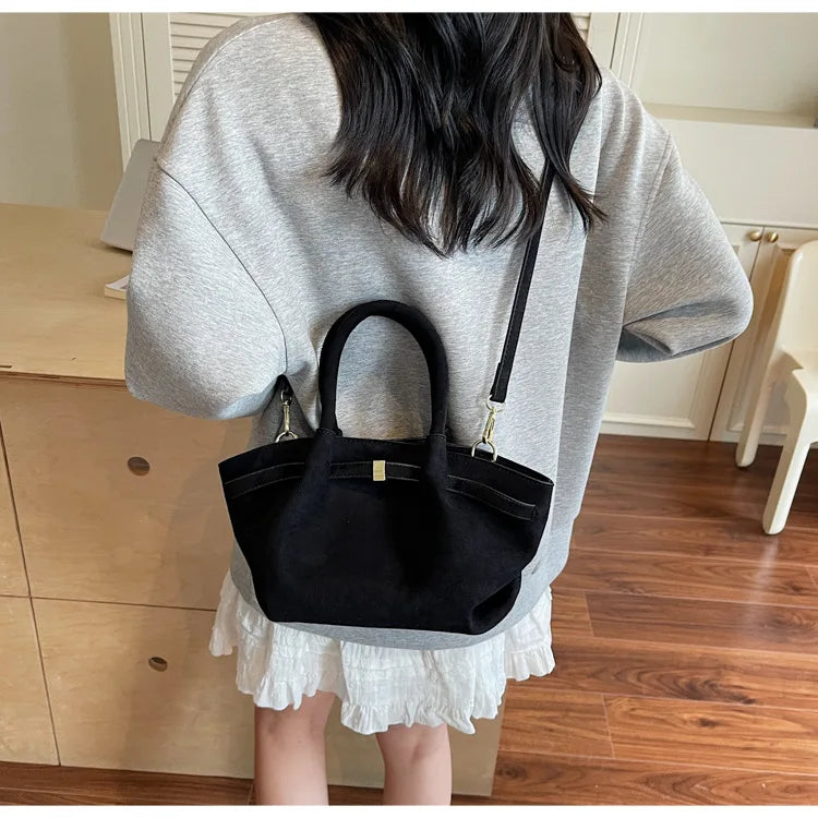 Matte Leather Suede Tote Bag