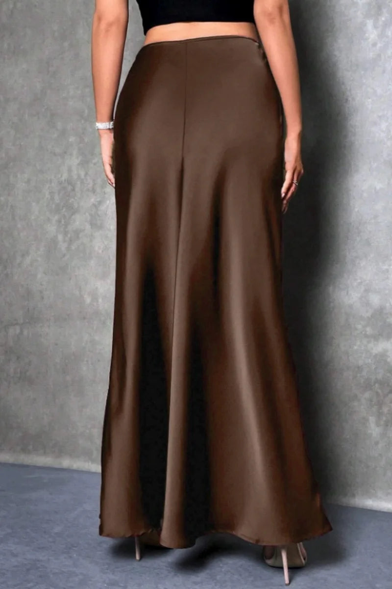 Silk-Like Satin A-Line Midi Skirt