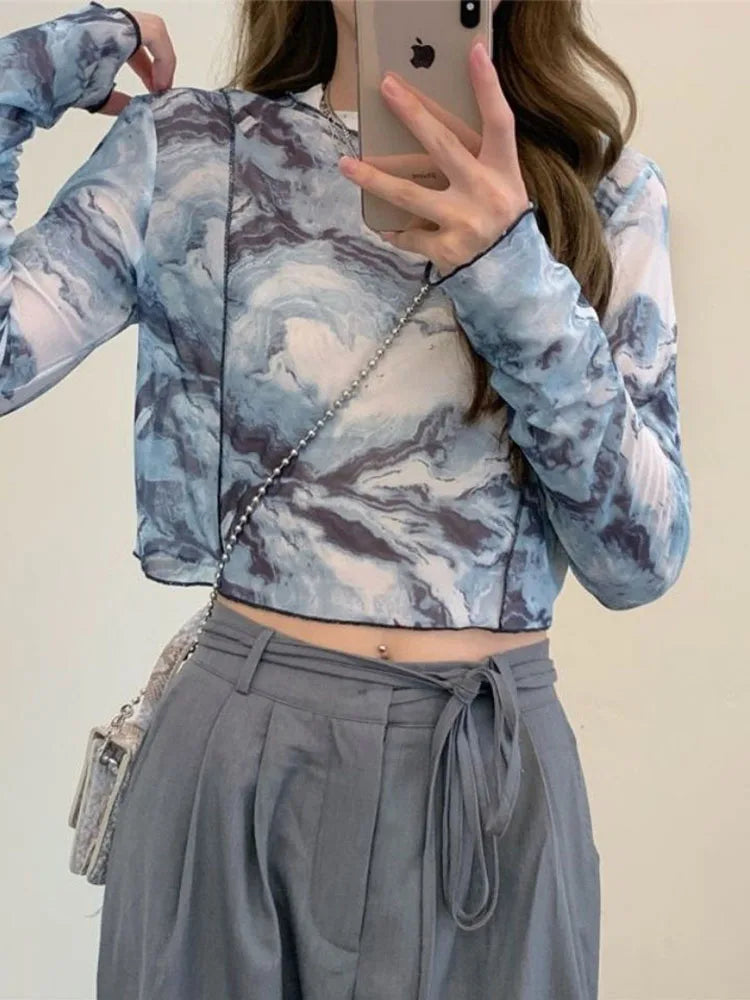 Tie-Dye Cropped Long Sleeve Top