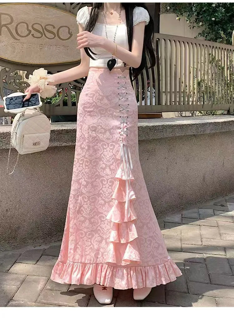 Slim Fit Laced-Up Midi Skirt