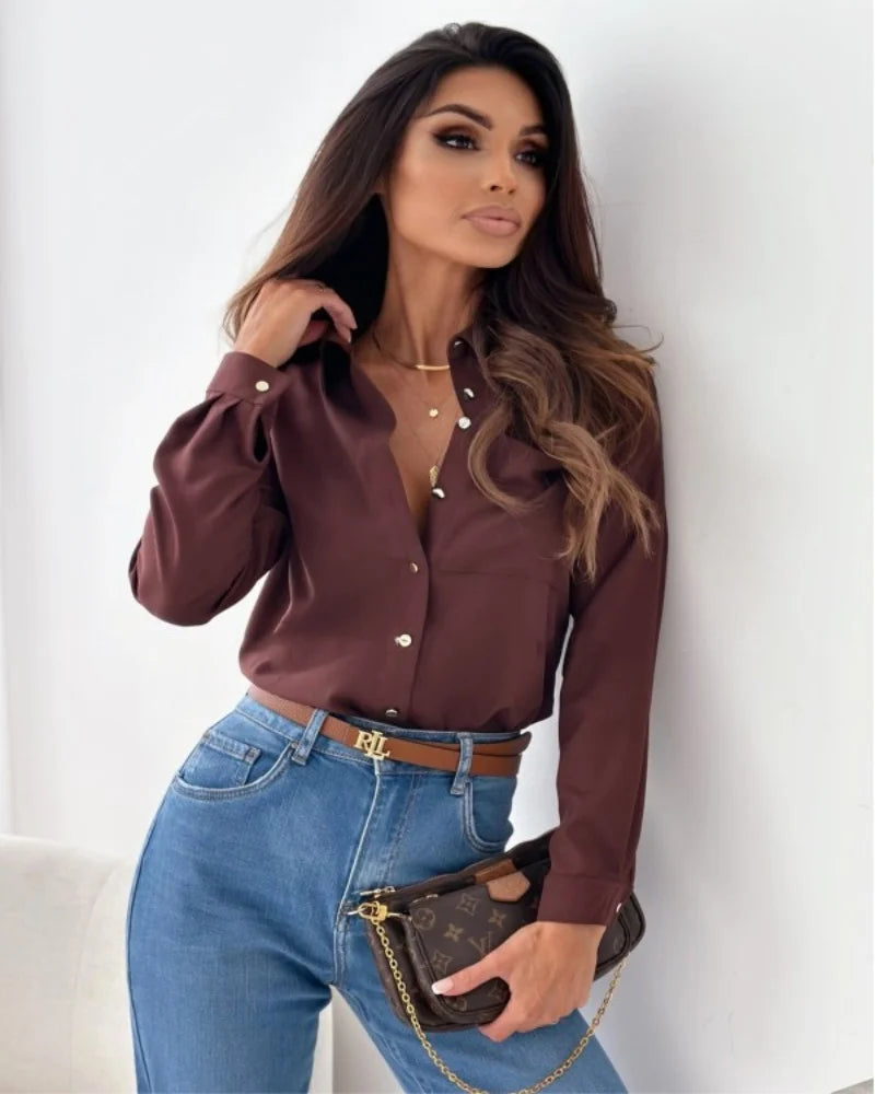 Loose Long Sleeve V-Neck Office Top