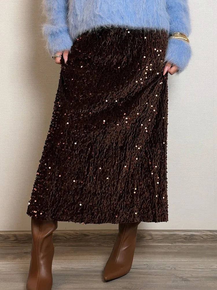 High Waist Sequin Maxi Skirt